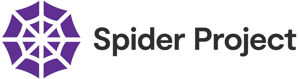 Logo of Spider Project, featuring a purple spider web design and black text.