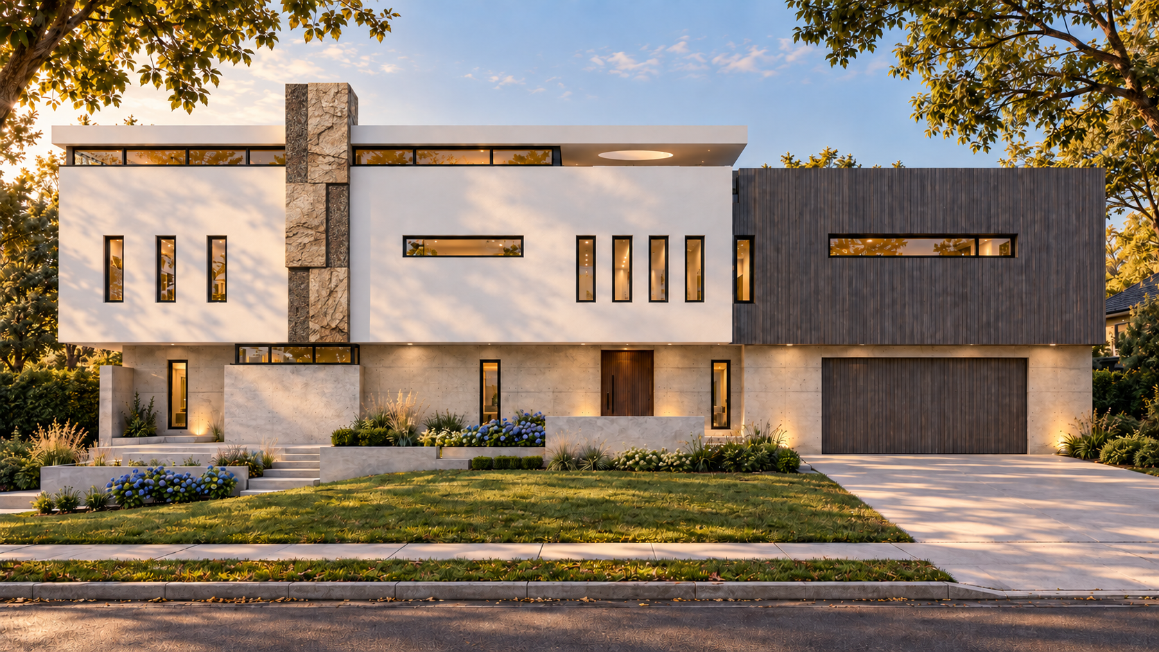 Warm Golden-Hour Modern Stone-Clad Home.png