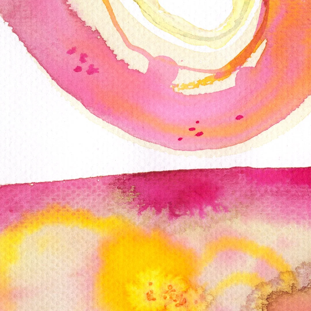 Close up of shapes nearly touching deep pinks merging into proud yellows