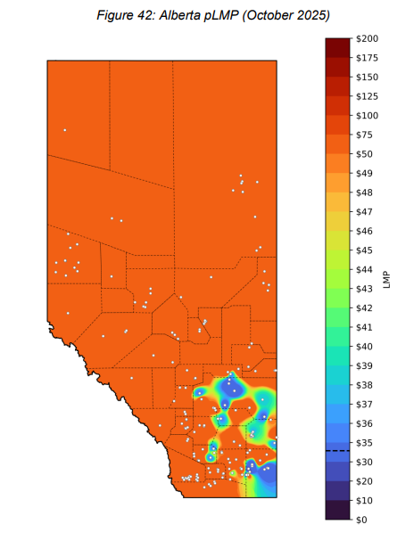 pseudo-Locational Marginal Prices for Alberta power market, October 2025, MSA Q1 2026 report figure 42