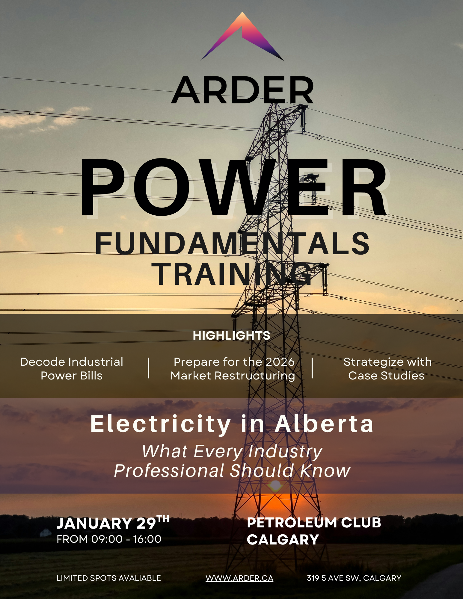 Poster of Arder Energy Power Fundamentals training Jan 29 2026