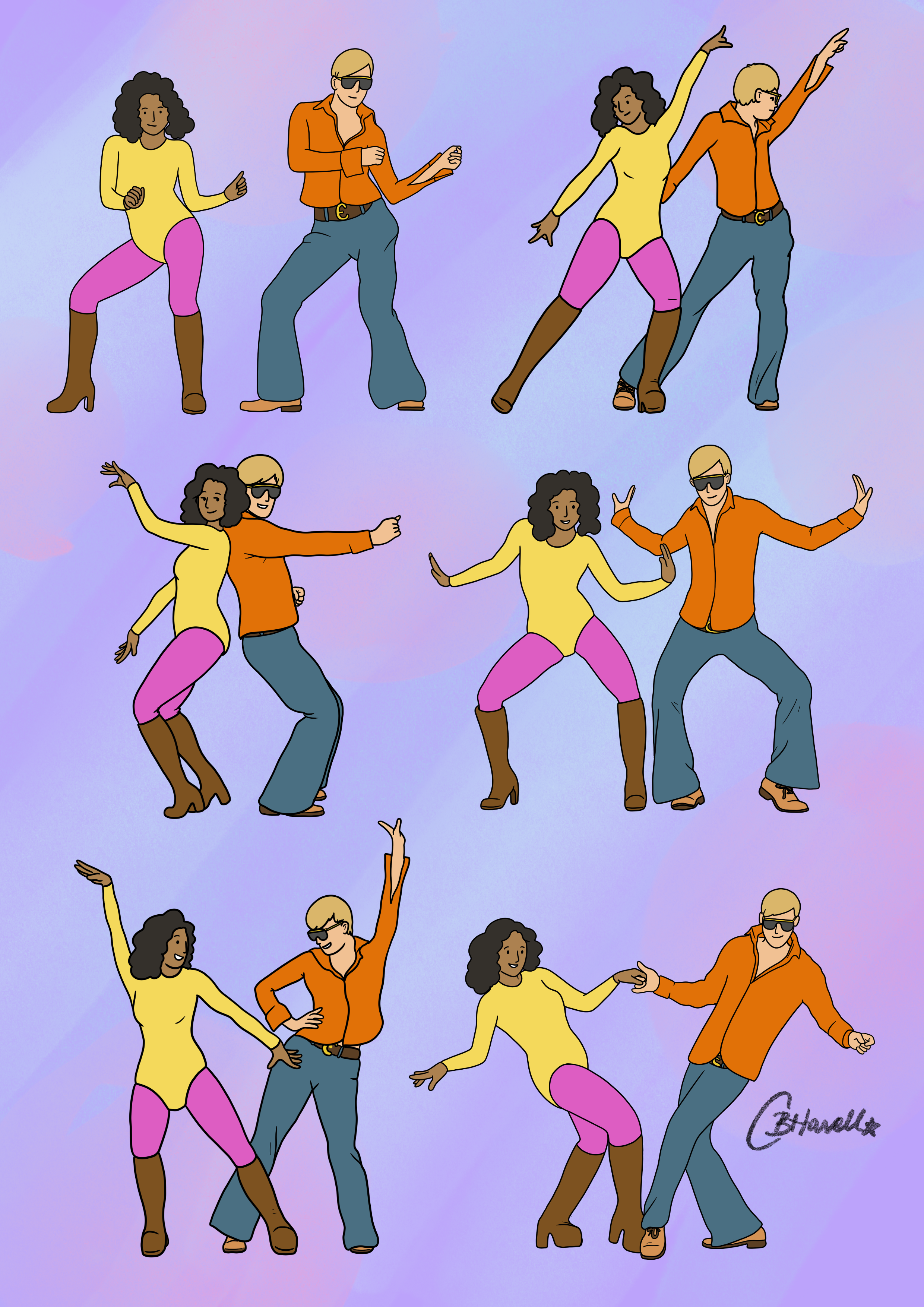 Disco dance moves illustrations for escape room puzzle artwork - Pier Pressure Newhaven Fort (2025)