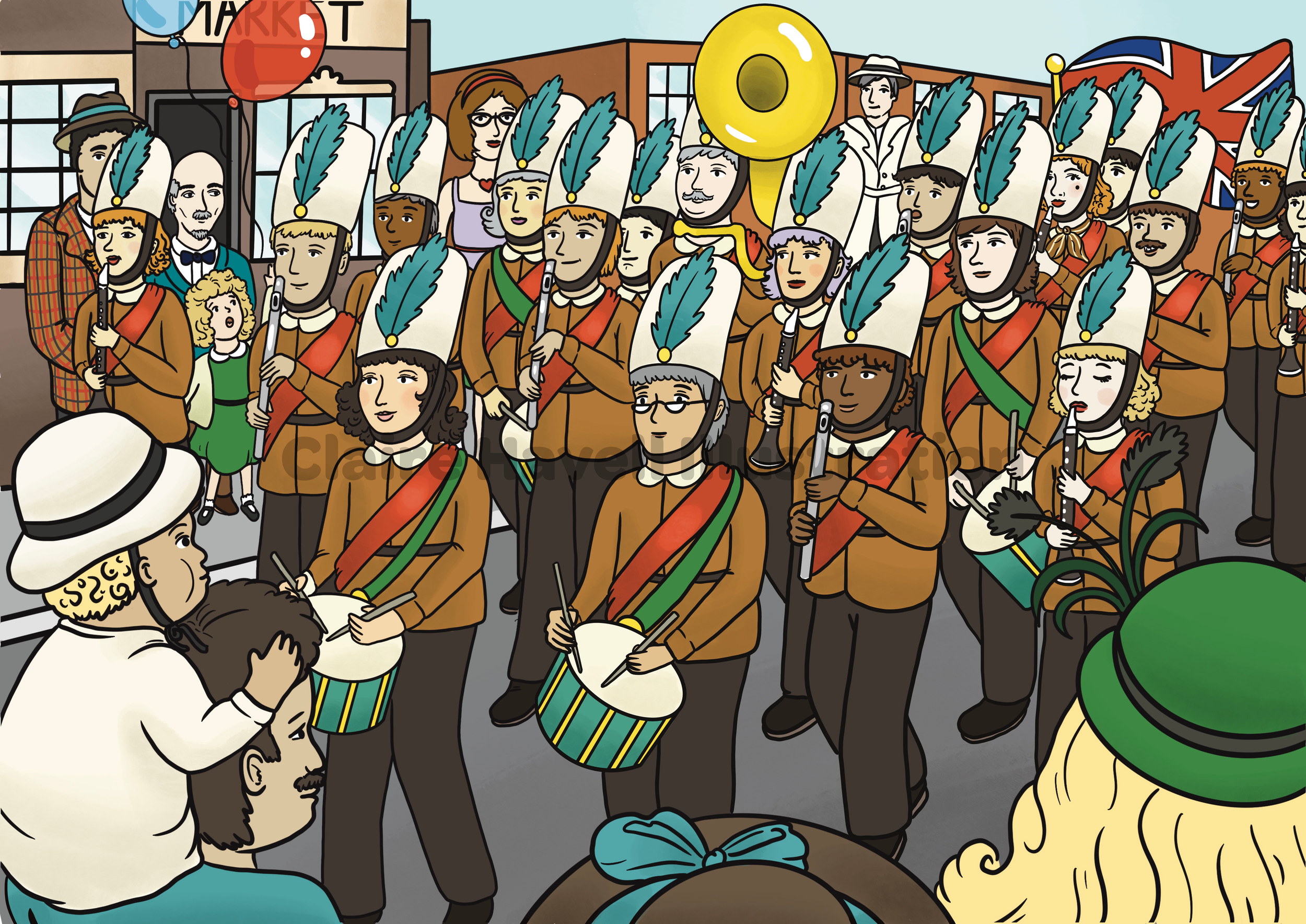 Marching Band 'Where's Wally' game artwork for Murder at the Mill (Pier Pressure Welwyn 2023)