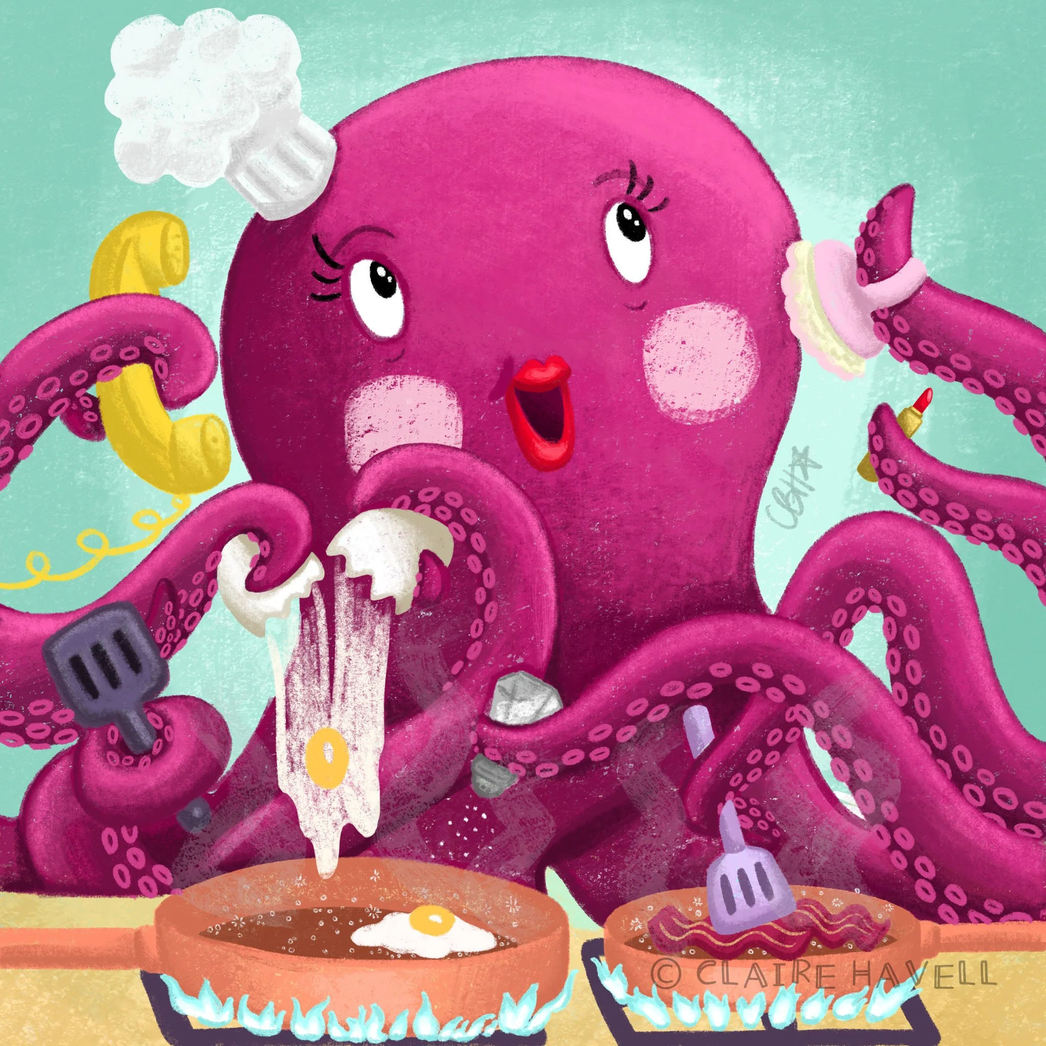 Octavia the glam multitasking octopus (Friday Doodle Club 2021) 