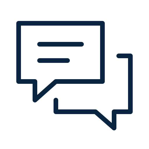 Dark blue overlapping speech bubble icon on a black background