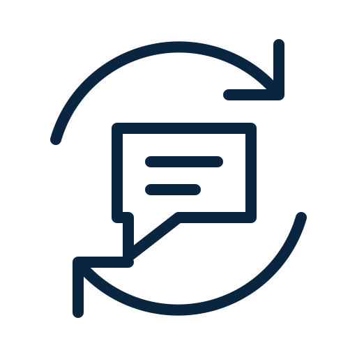 Dark blue icon of a document with two horizontal lines surrounded by circular refresh arrows