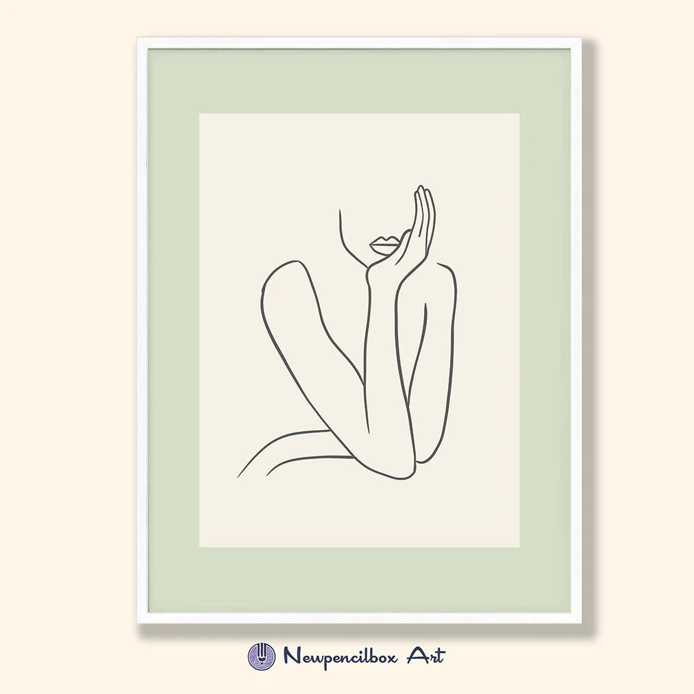 A framed line art printl