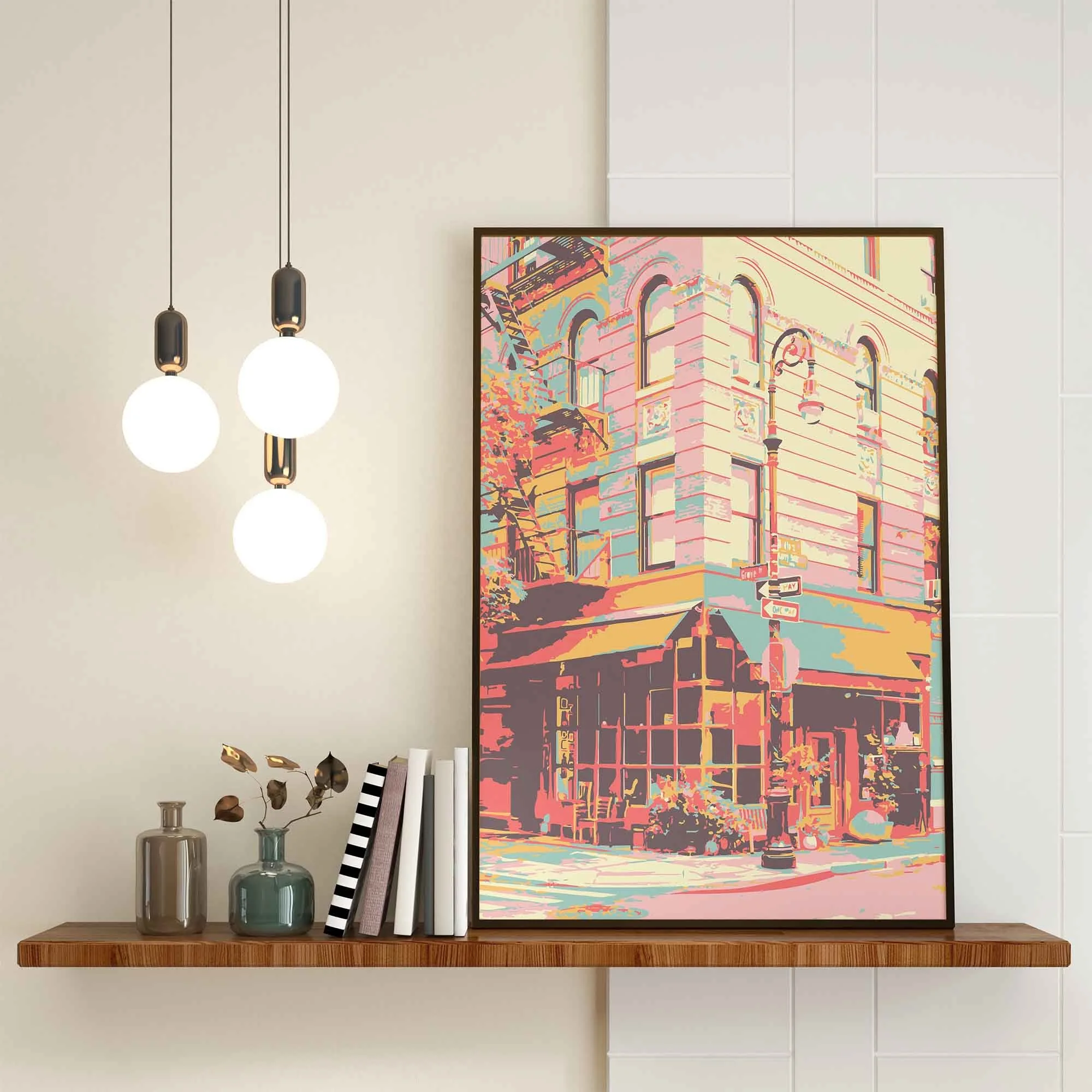 Print featuring a street view of Friends' apartment in New York City.