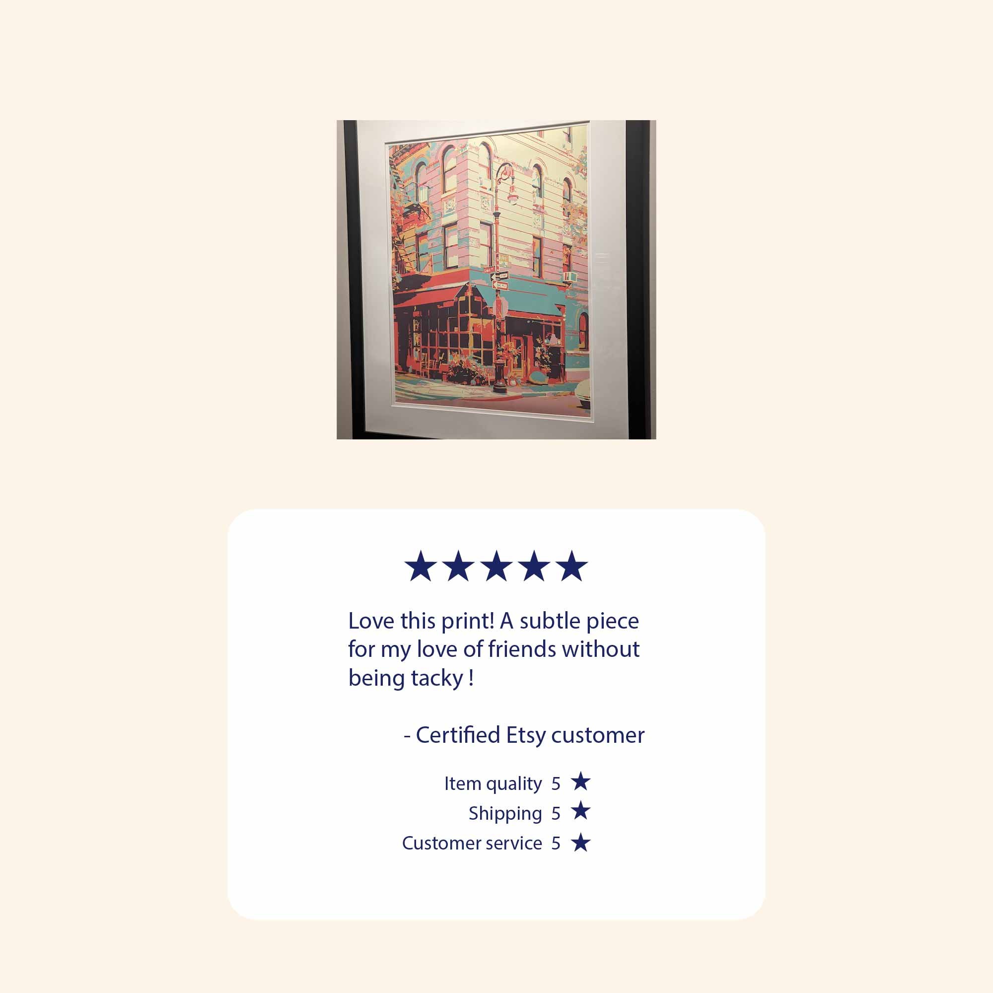 Framed print and 5 star customer review.