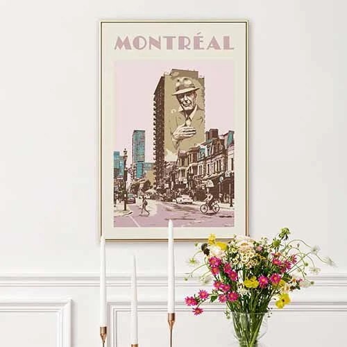 A Montreal poster featuring the Leonard Cohen mural.