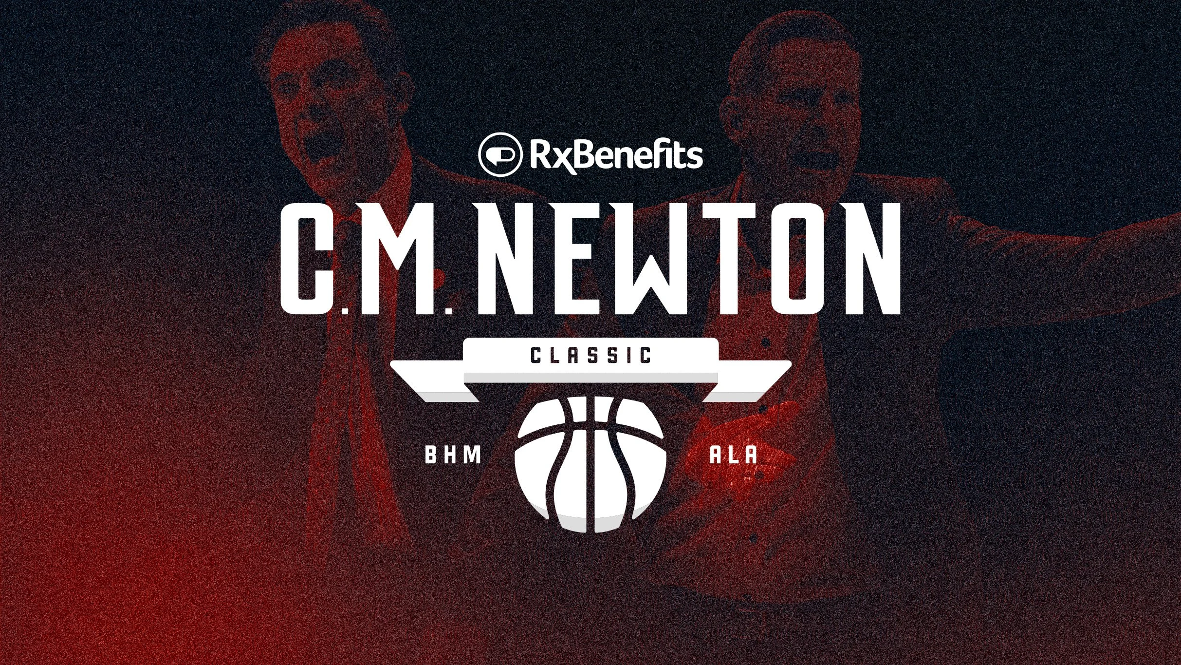 A graphic featuring two men, one with a beard and the other with short hair, with a basketball icon in between, and text that reads 'C.Melton Classic' along with logo and additional initials on a dark background.