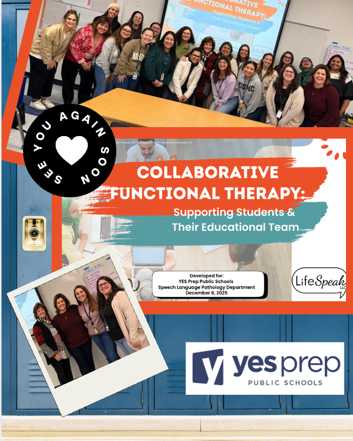 Thank you YES Prep for inviting LeadSpeak to lead an interactive professional development session on collaborative functional speech-language therapy in schools. 