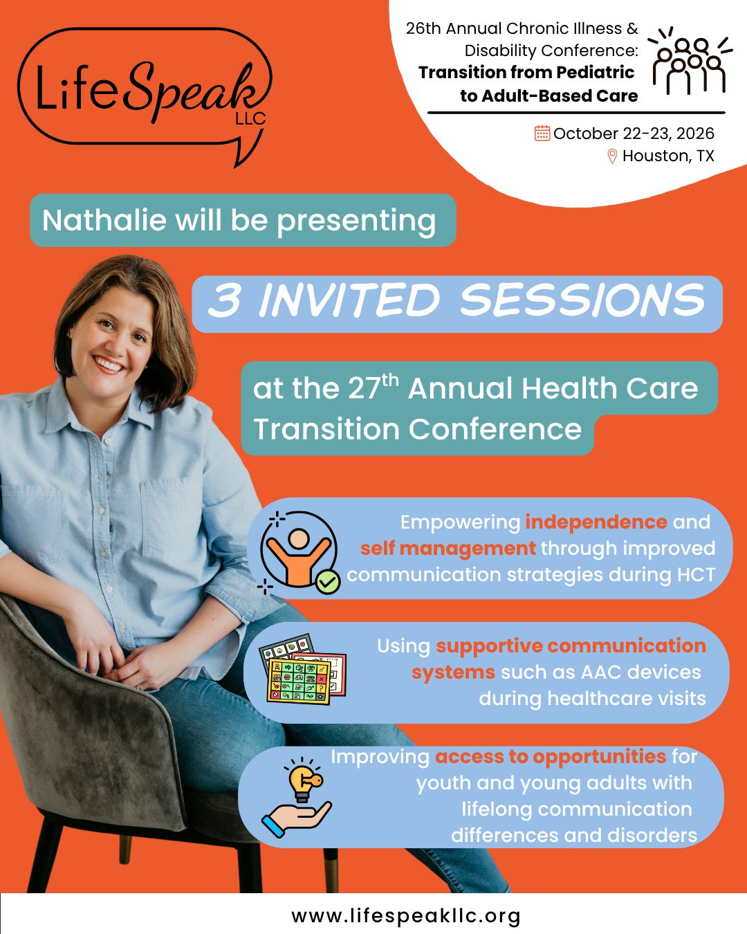 We are excited to share that Nathalie will be presenting three invited sessions at 2026 27th Annual Baylor College of Medicine’s annual Health Care Transition Conference this October in the Houston medical center!
This one feels especially meaningful