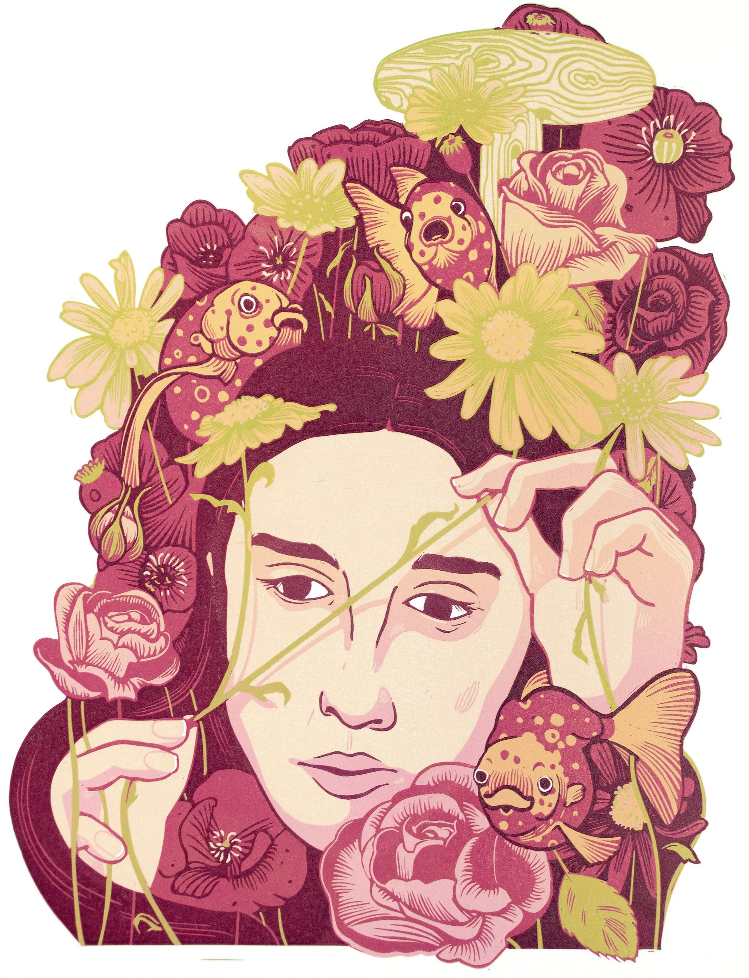Memory Garden - Lino Print