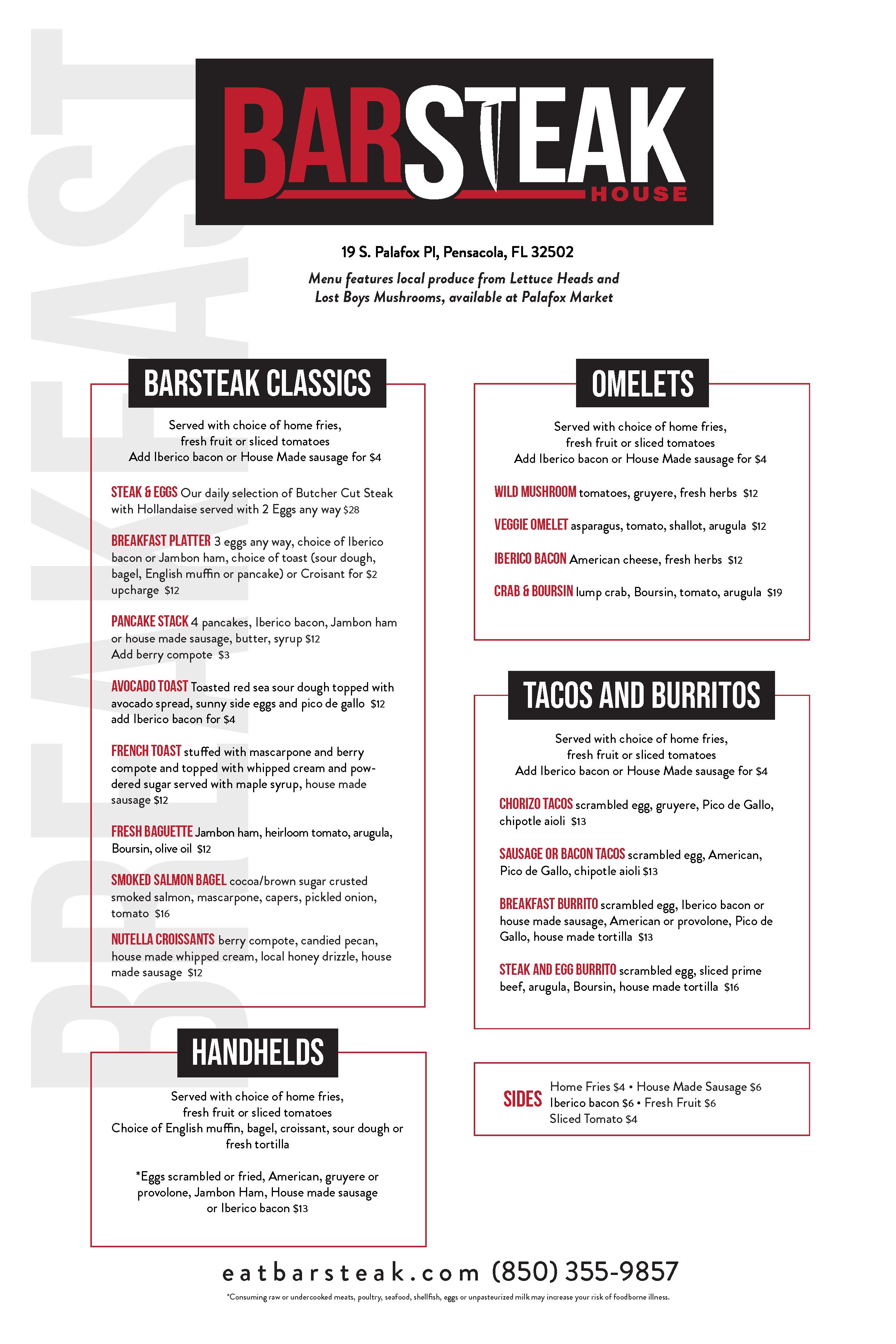 Dinner Menu BarSteak