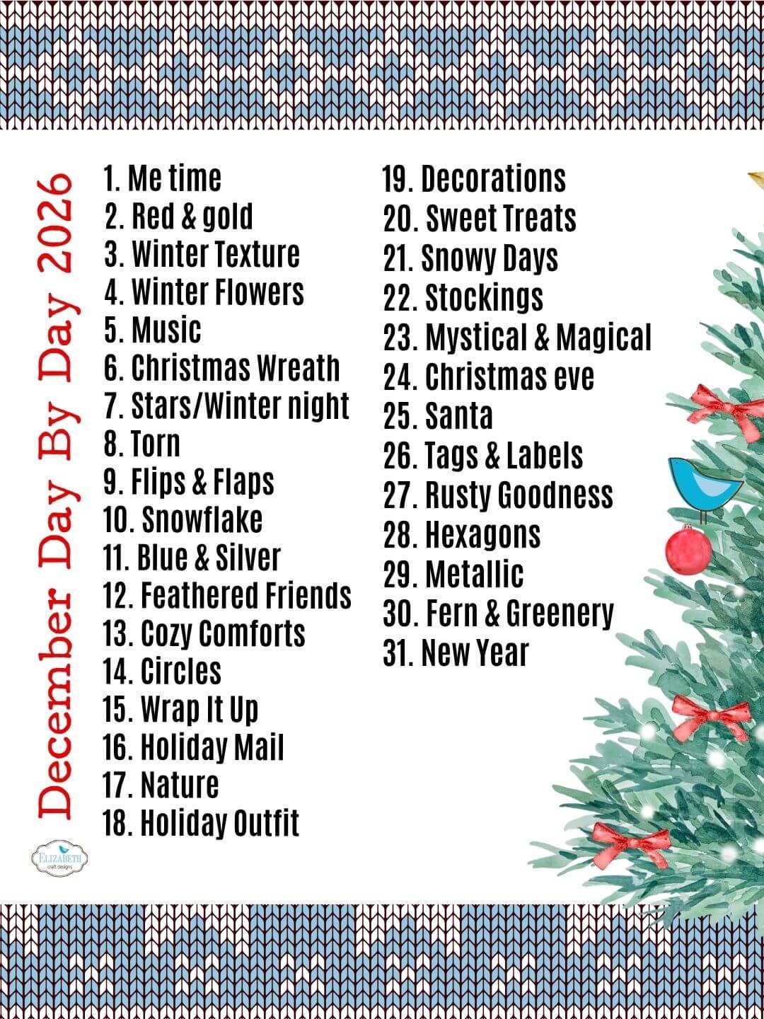 December Day by Day          Prompt List 2026 