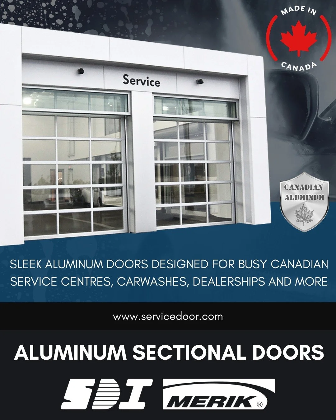 🍁 Proudly Canadian since 1988. SDI Springless Sectional Aluminum Doors are manufactured in Canada using high-quality Canadian aluminum.

- They provide an attractive solution when unobstructed visibility is essential

- All components are proven thr
