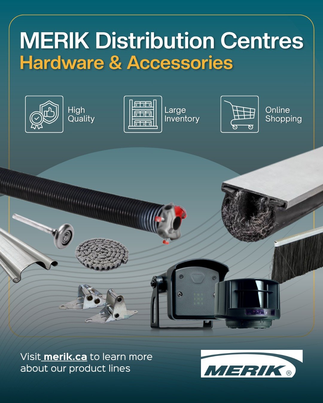 Merik distribution centres are a one-stop shop for all things industrial and commercial doors and gates. Located in BC, Ontario and Quebec, our dealers are able to get what they need when they need it. Merik Dealers have access to our exclusive deale