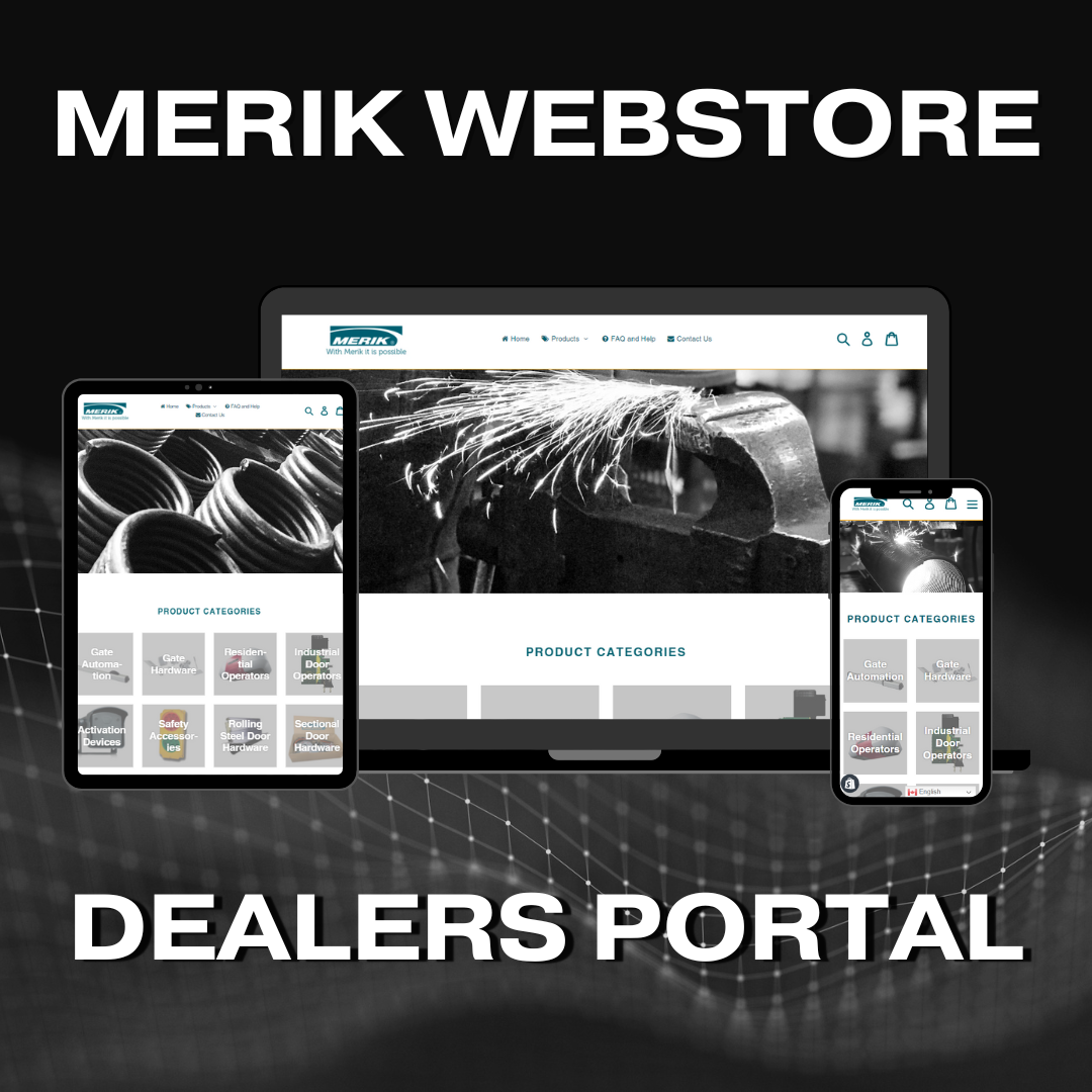 Merik Webstore and Dealers Portal displayed on multiple electronic devices with product categories