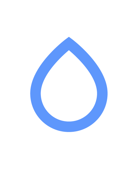 Blue water droplet icon on a black background