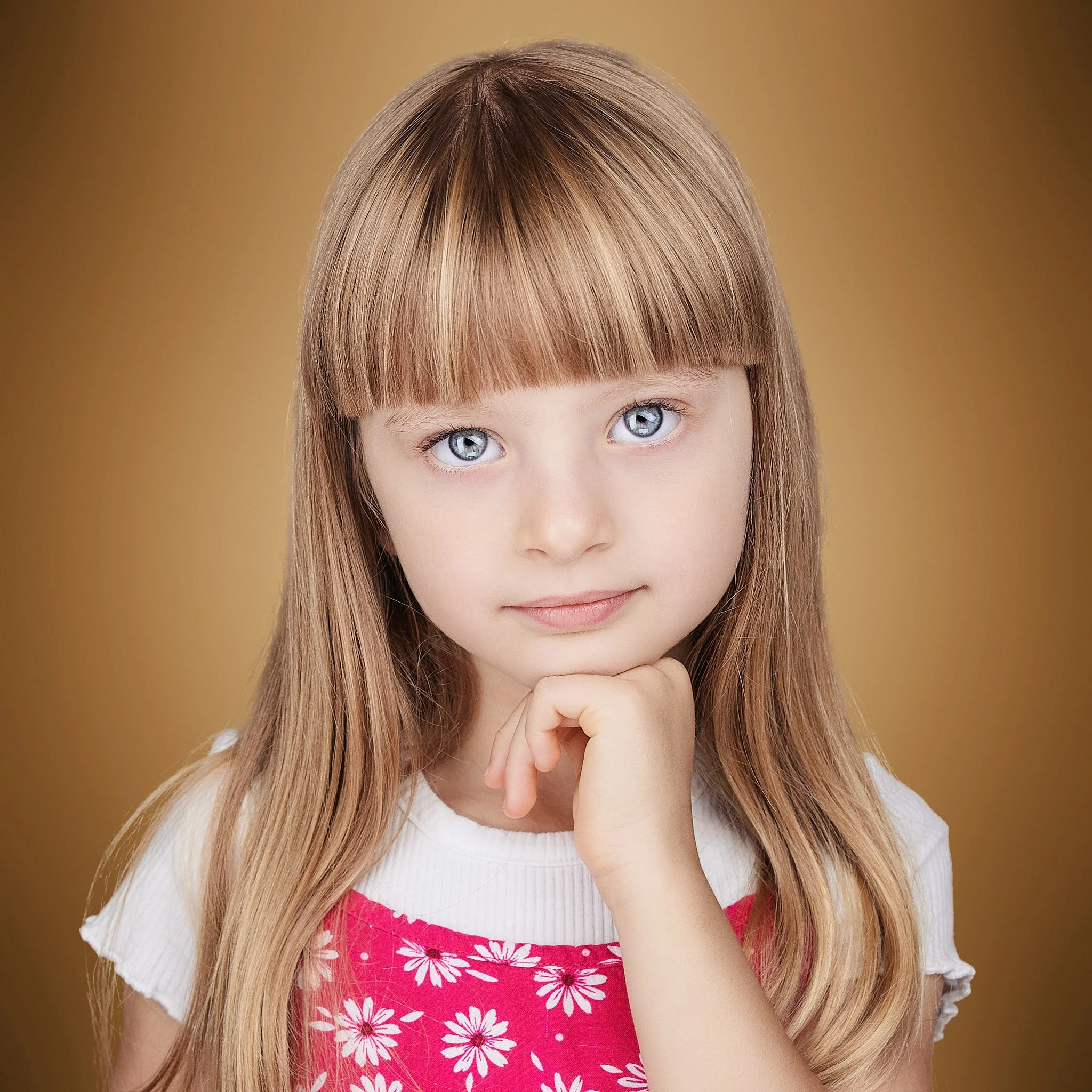 young girl with bangs model portrait