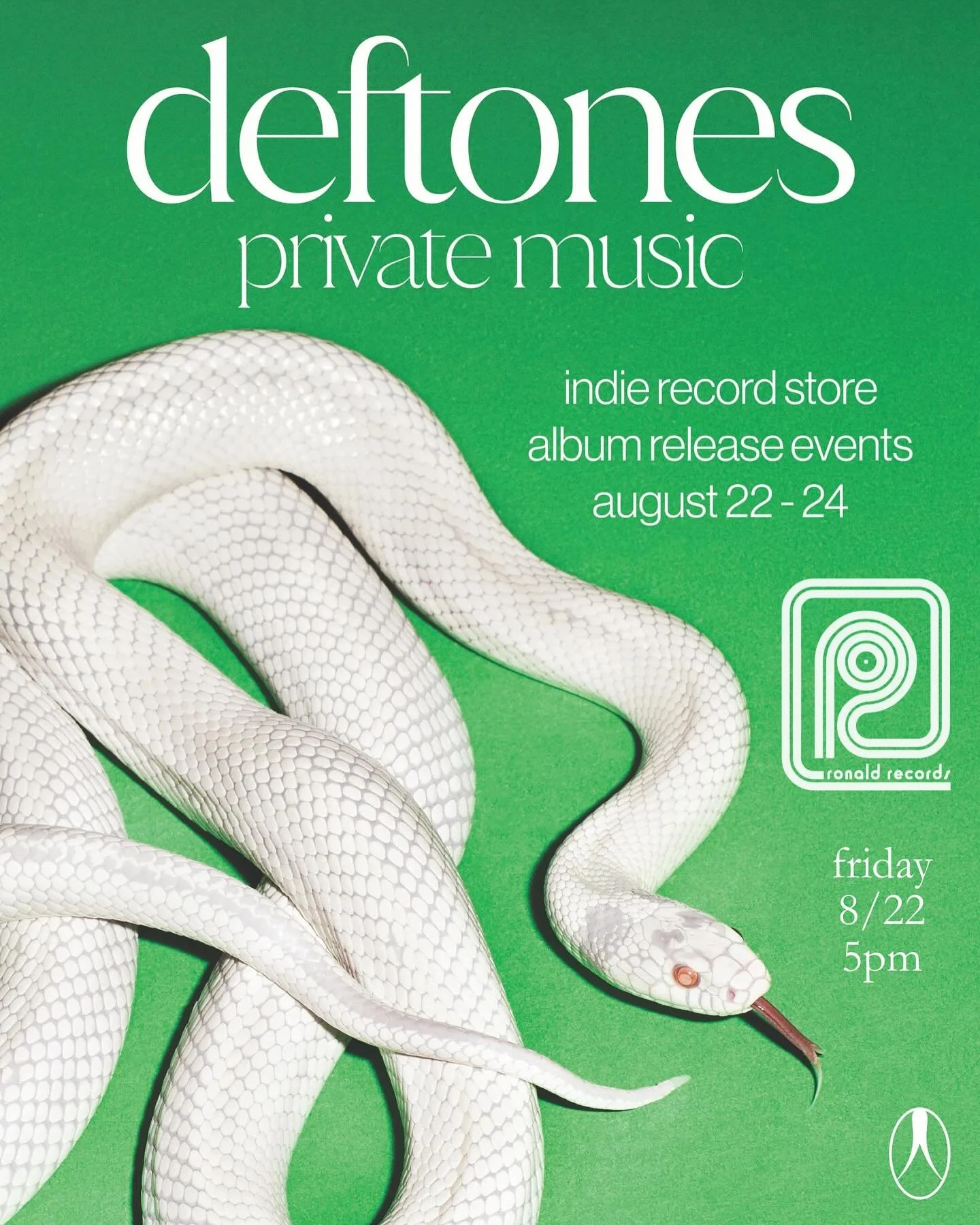 This Friday 🐍 Join our @deftones release party for their new album &ldquo;private music&rdquo;! We&rsquo;ll be spinning the record starting at 5pm and will have free giveaways. 

We&rsquo;ll also have copies of the album available on vinyl, CD, and 