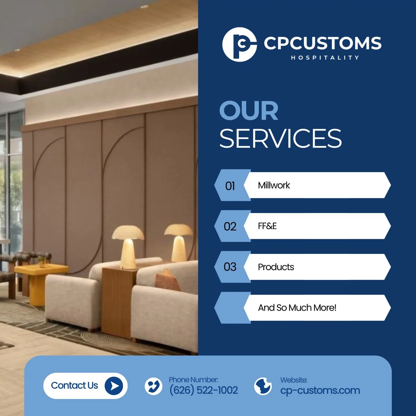 More than millwork. More than FF&amp;E. CPCustoms is a trusted partner for hospitality projects, delivering custom solutions from start to finish.

#CPCustoms #HospitalityProjects #Millwork #FFandE #HotelDesign #HospitalityIndustry