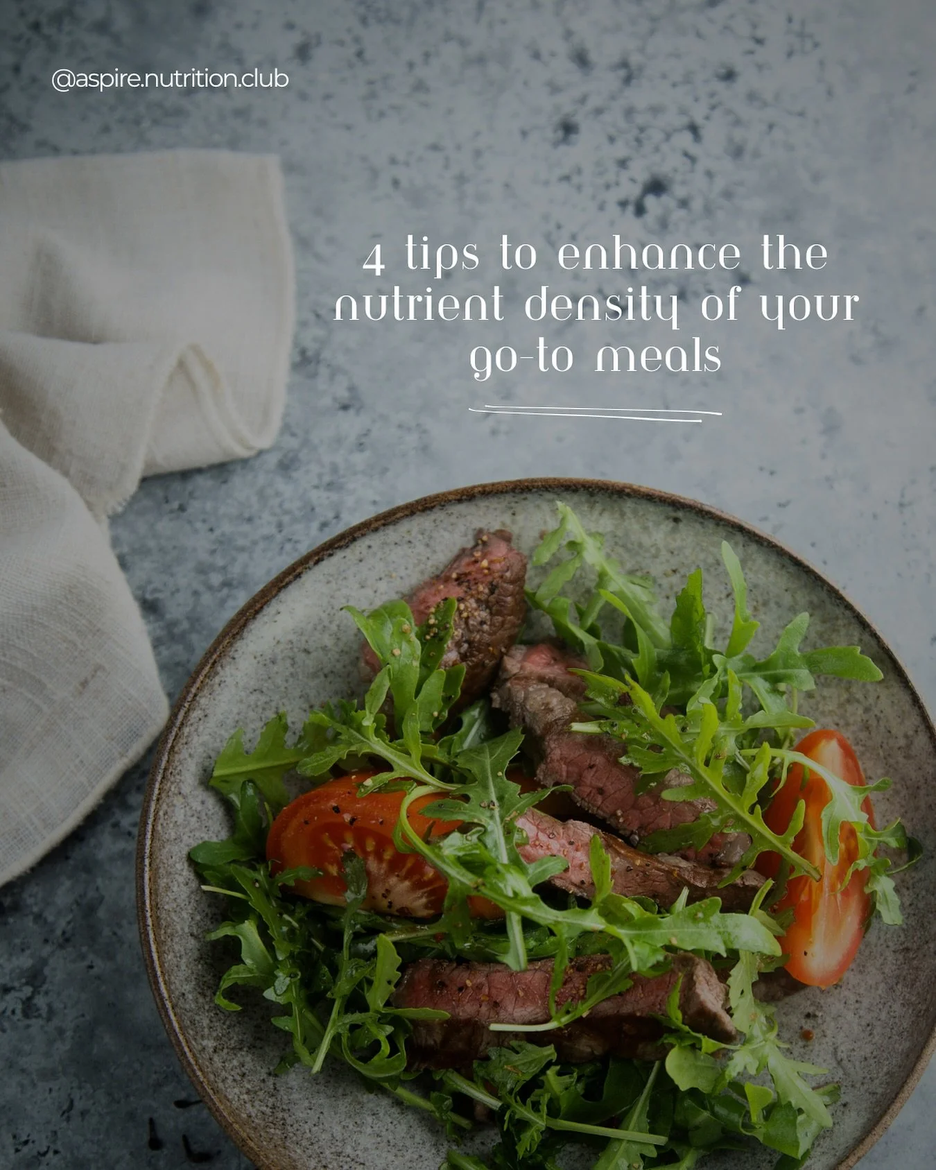 4 tips to enhance the nutrient density of your go-to meals 👩🏻&zwj;🍳 ⬇️

1. add in another fruit/veggie
2. sprinkle some nuts &amp;/seeds
3. compliment meals with a side salad
4. boost in with a handful of leafy greens
&nbsp;
&hellip;my tips explai