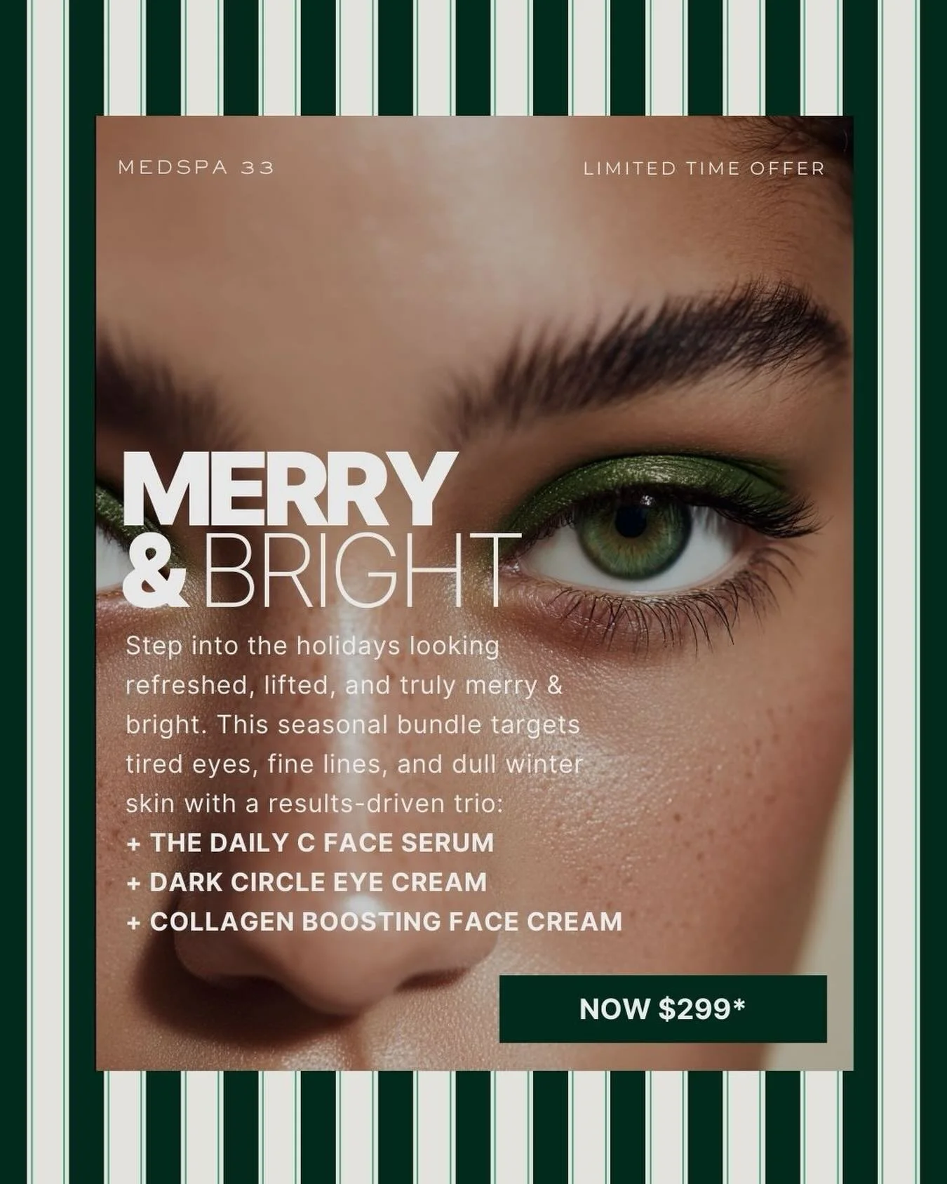 Have you seen this amazing seasonal bundle? It includes a vitamin C serum, a dark circle eye corrector, and a collagen-boosting cream. It&rsquo;s great for all skin types!