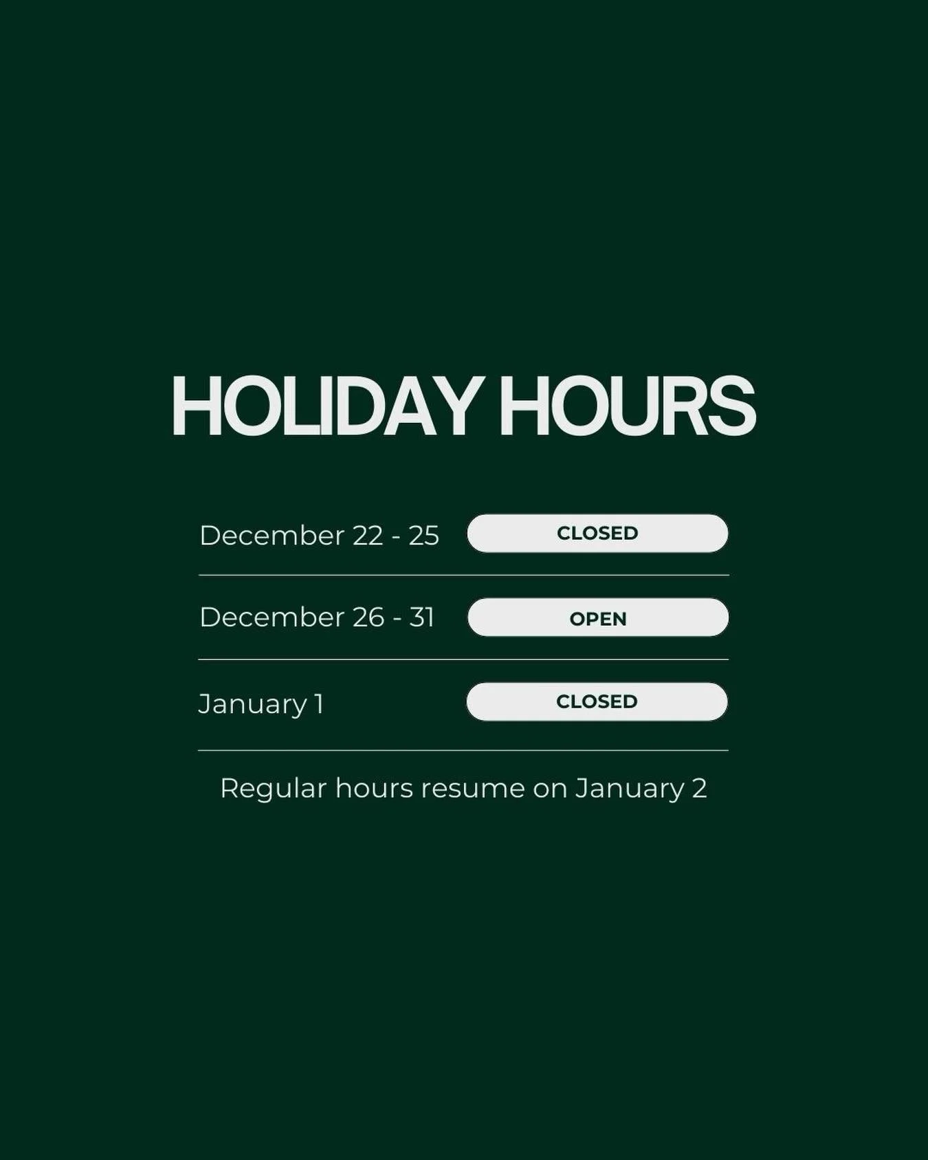 Holiday Hours at MEDSPA 33!