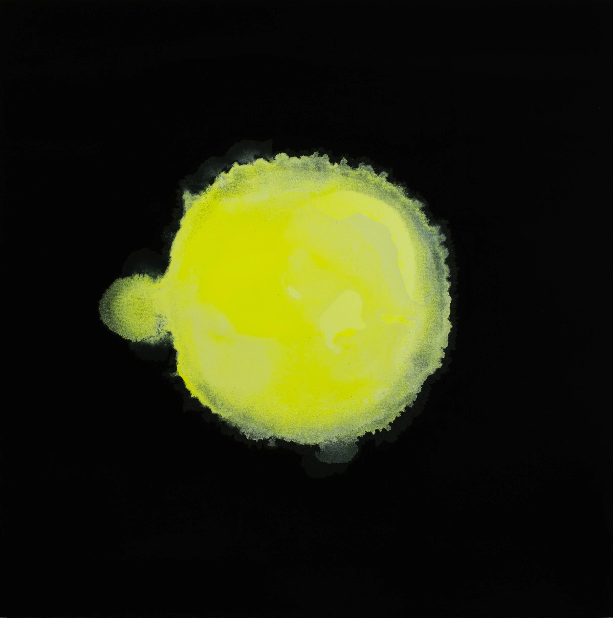 A glowing yellow-green orb on a black background.