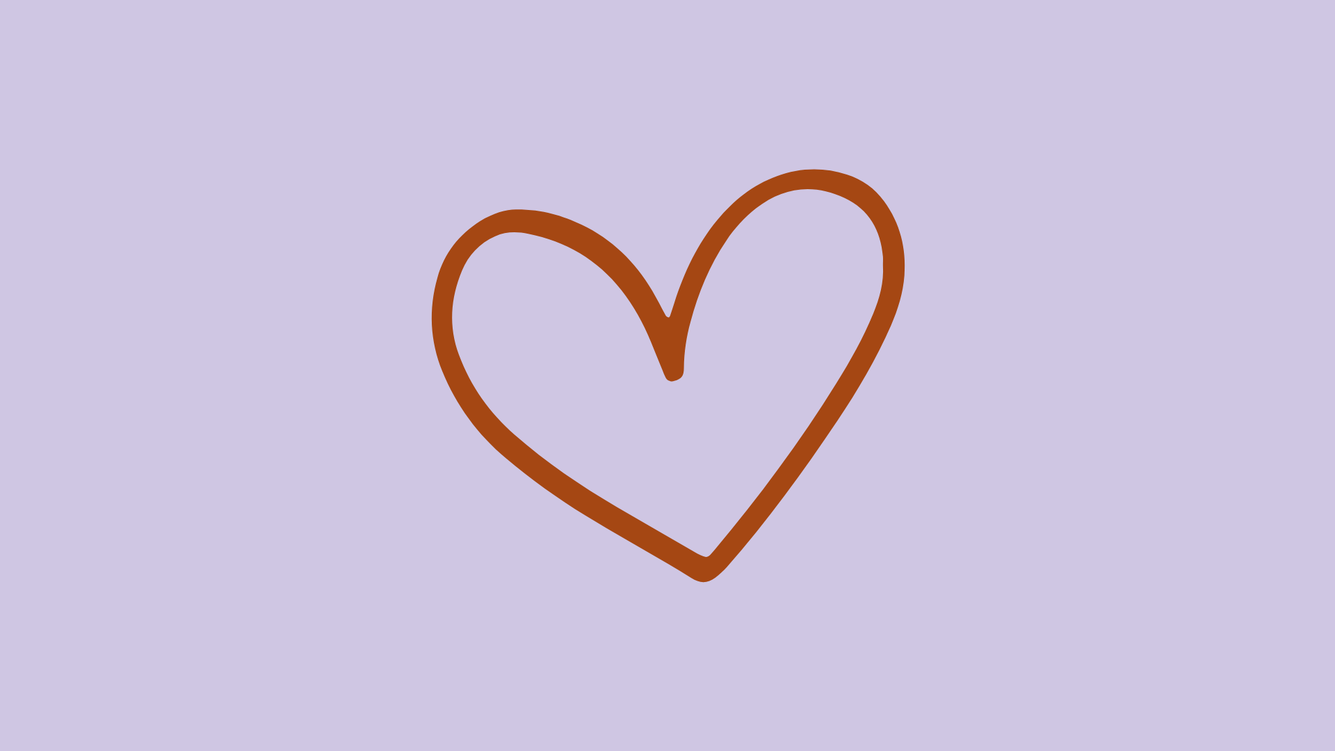A hand-drawn heart outlined in brown on a light purple background.