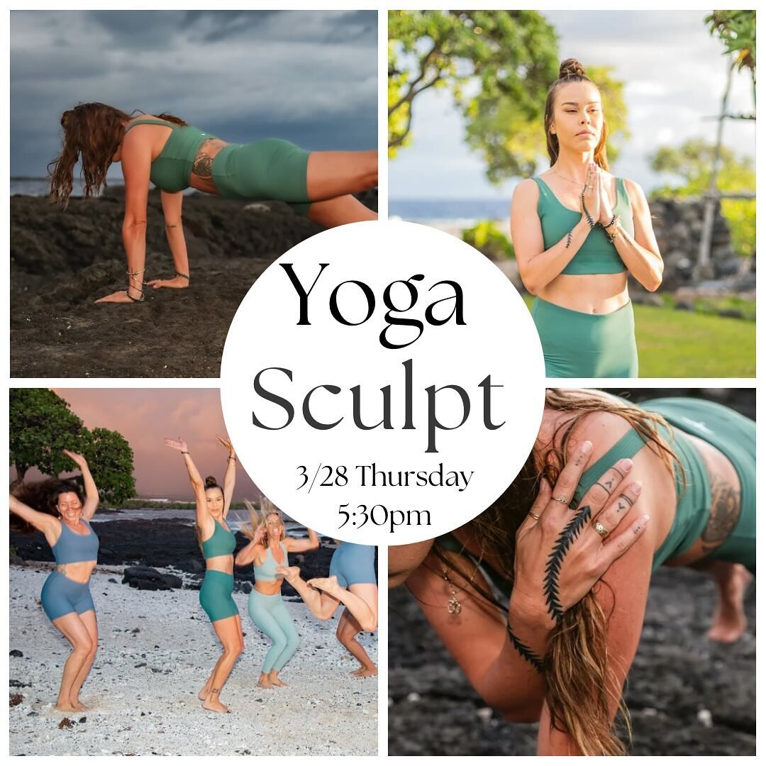 Join @blissfulgangster Charis for yoga sculpt this Thursday 3/28 5:30pm. 

We love yoga sculpt because it challenges us in new ways. 

Yoga sculpt incorporates cardio exercises and high-intensity interval training to keep your heart healthy, to burn 