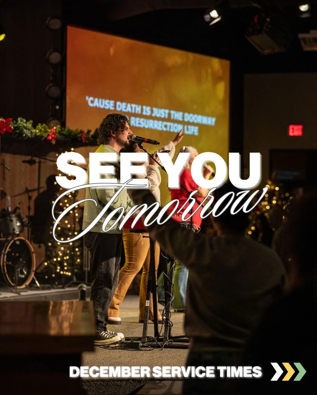 Tomorrow is going to be incredible! We&rsquo;re gathering at 9:00 AM, 10:30 AM, and 12:00 PM this December and we can&rsquo;t wait to be together. 🎄💛 Christmas in the Wild continues, child dedications are happening, and the house is full of faith a