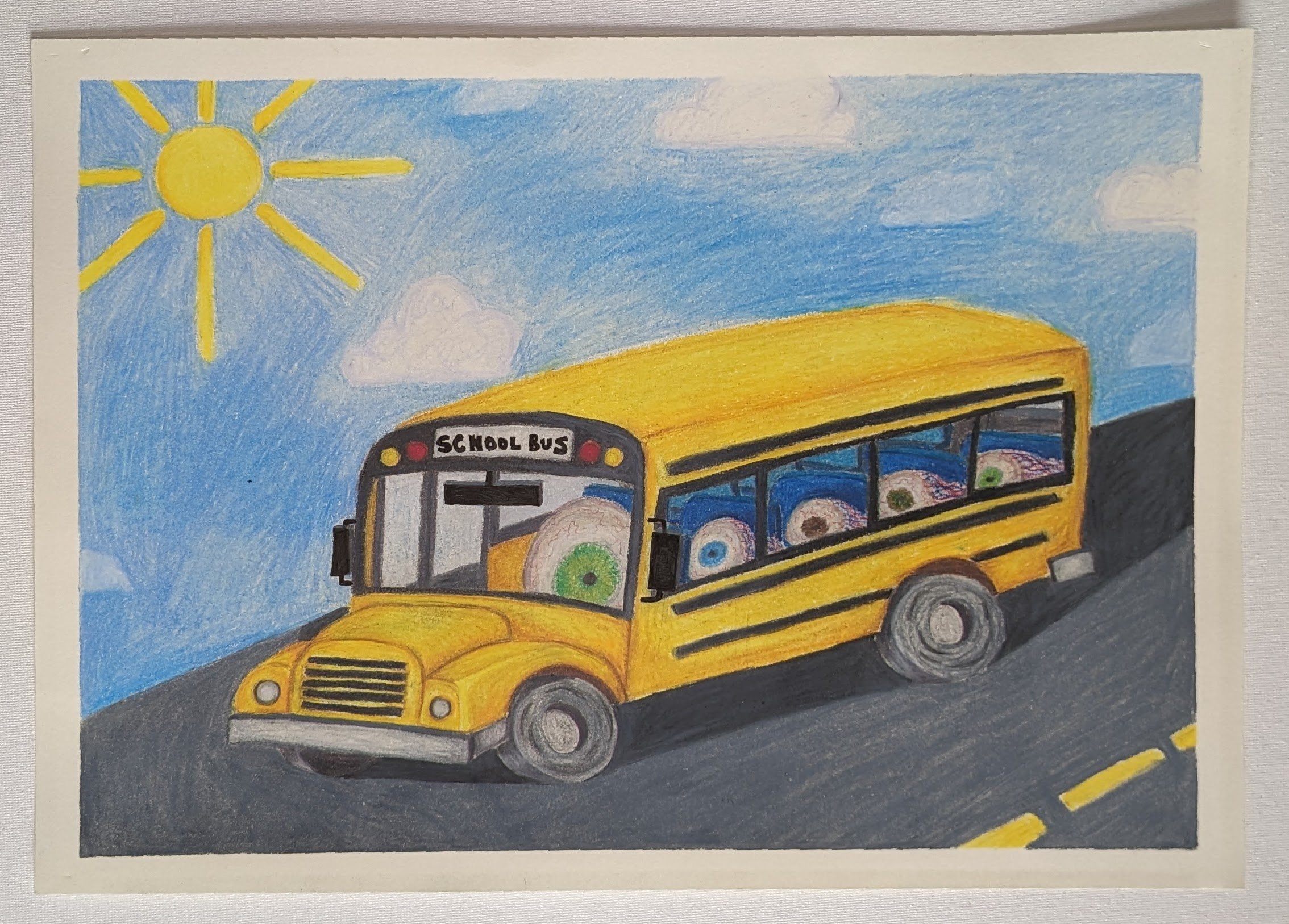 "Wheels on the Bus", Colored pencil, 2022