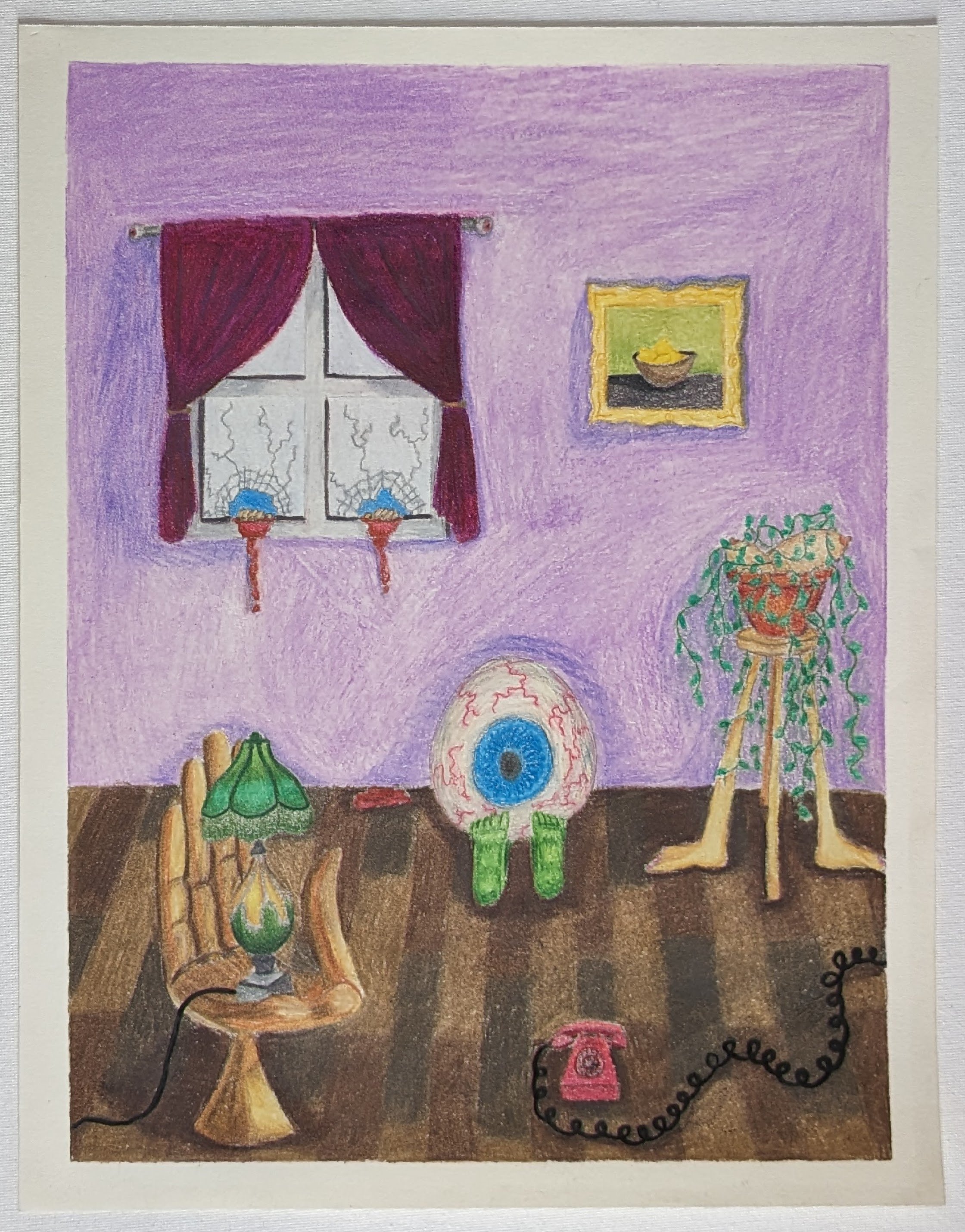 "He's Right Behind Me, Isn't He", Colored pencil, 2022