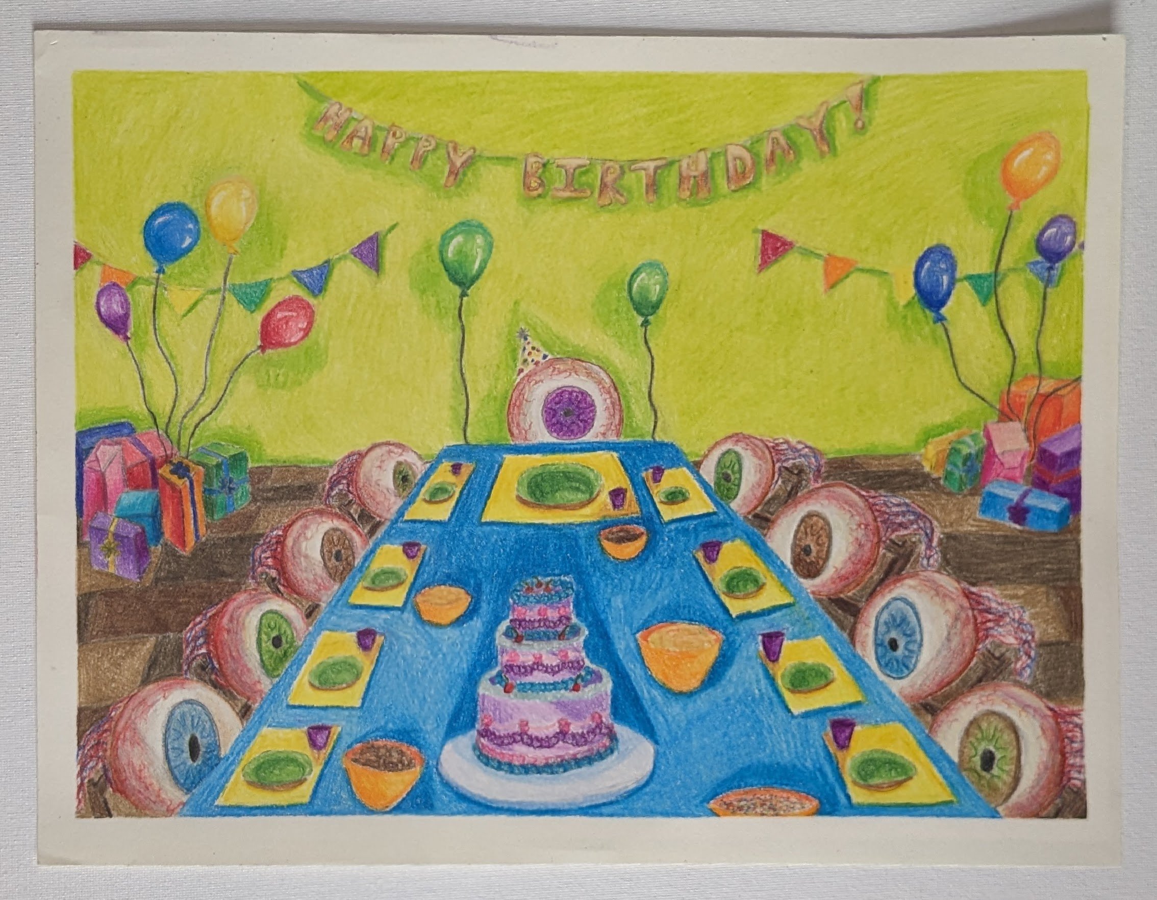 "Birthday Party", Colored pencil, 2022