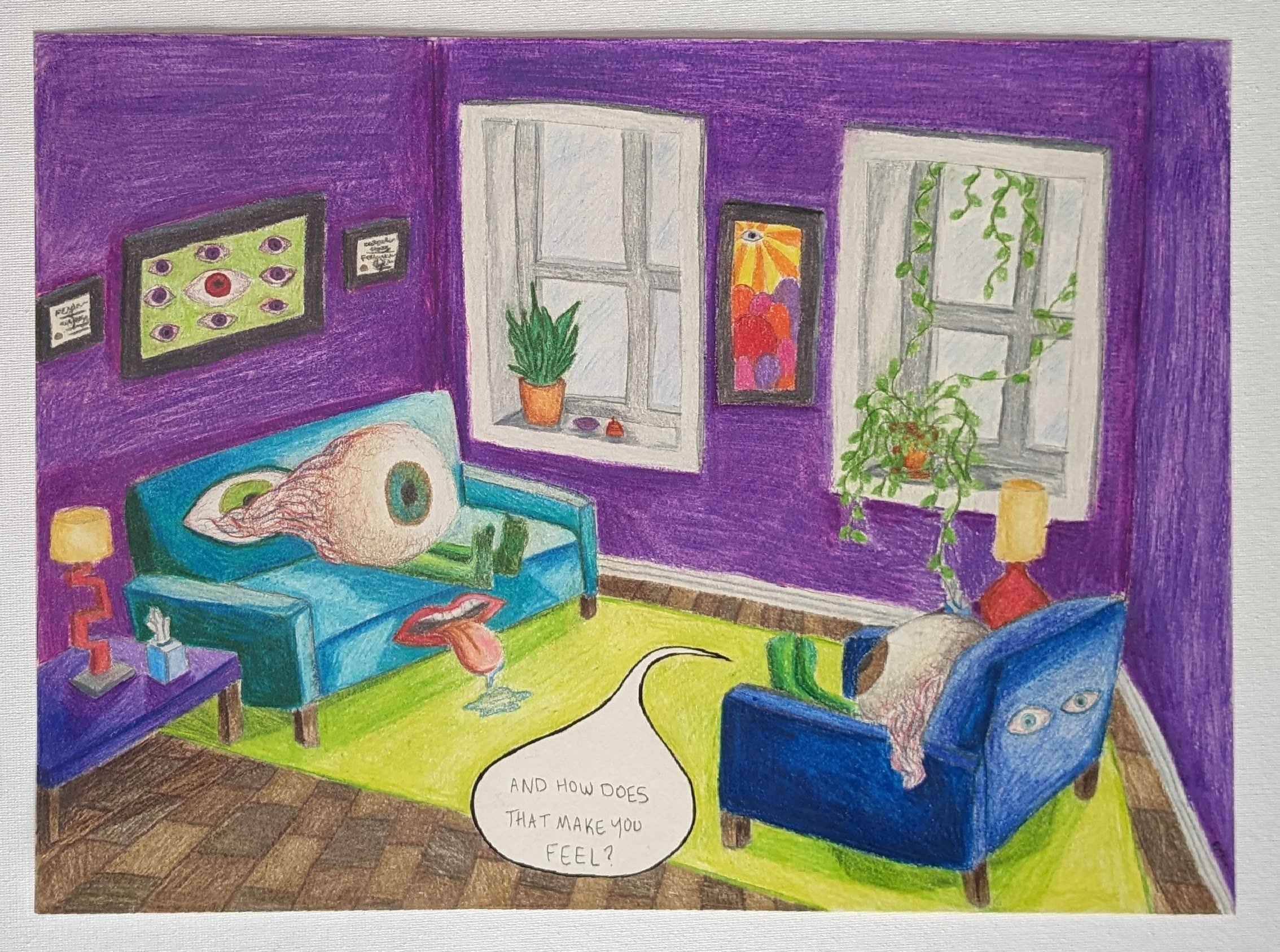 "Therapist's Office", Colored pencil, 2022