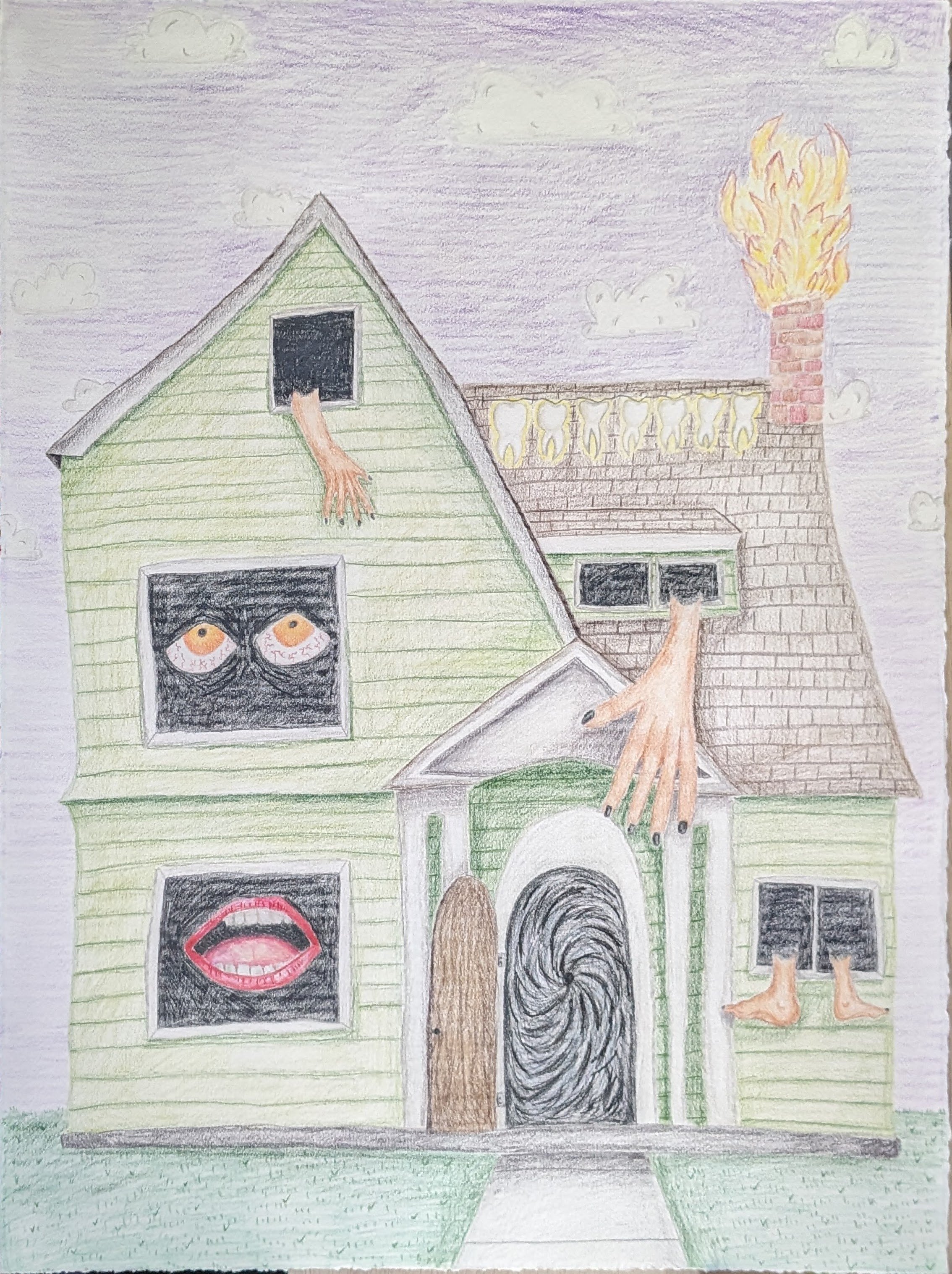 "Monster House", Colored pencil, 2021