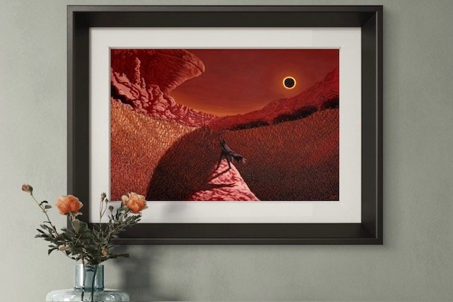 Birth of a Tyrant – Dark Fantasy Art Print hanging on a living room wall, bringing a sense of power and drama to home décor