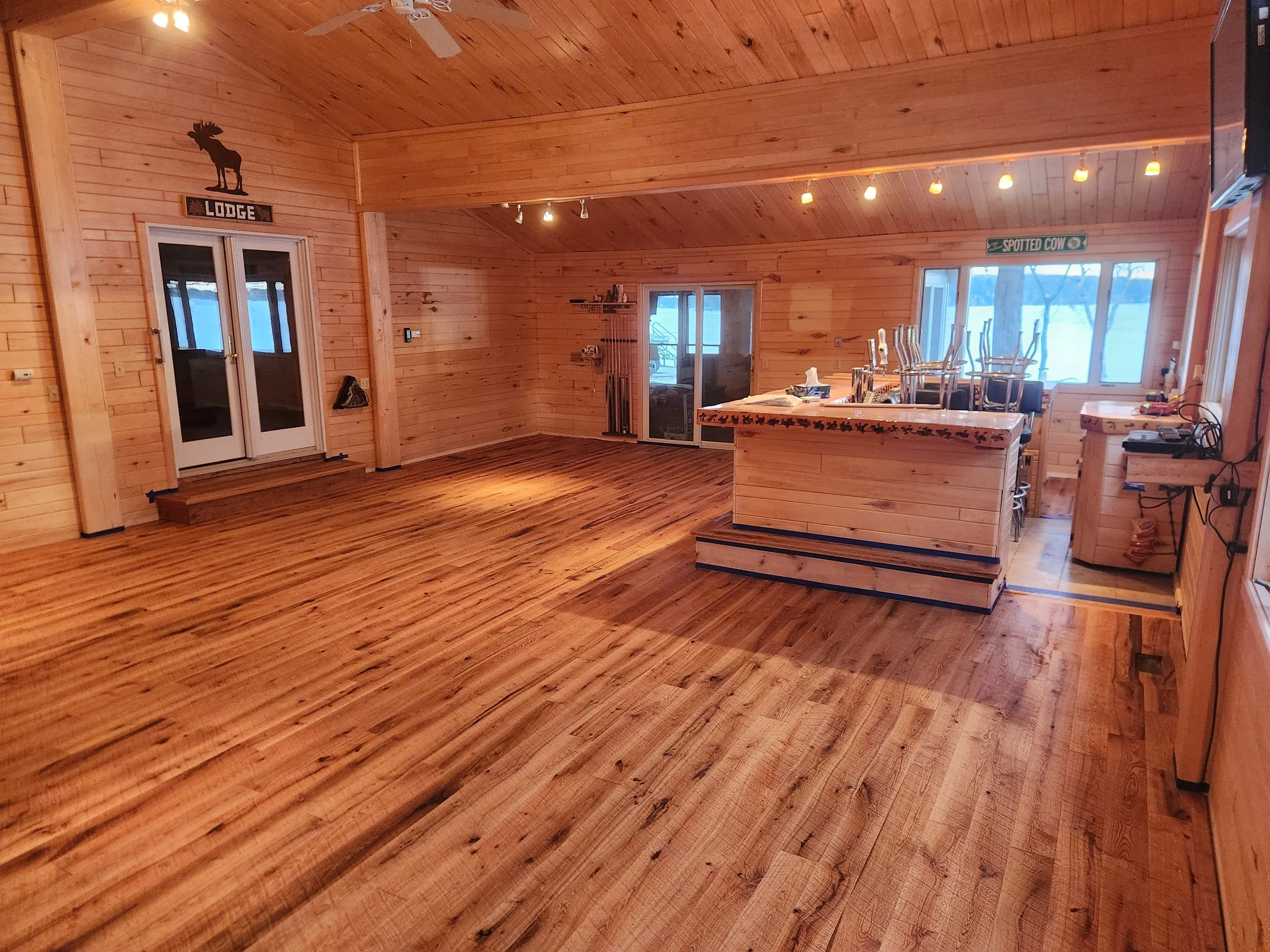 Maina circle-sawn stained in place