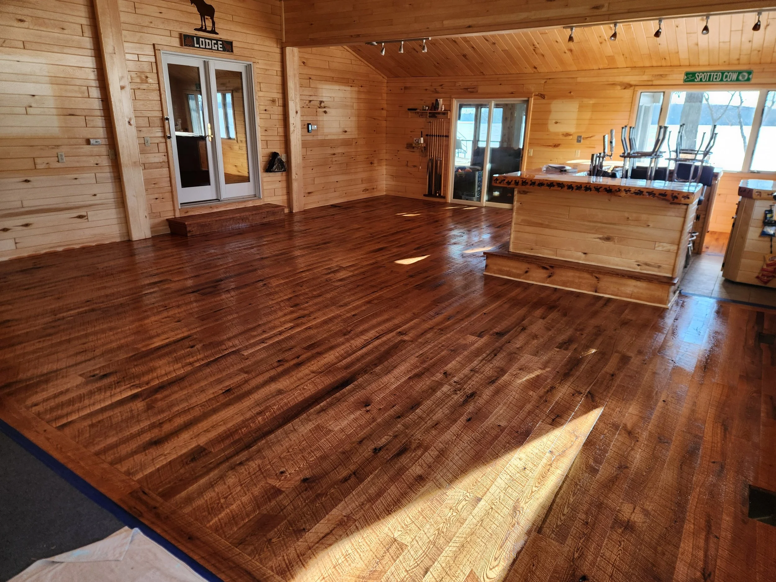 Maina circle-sawn stained in place