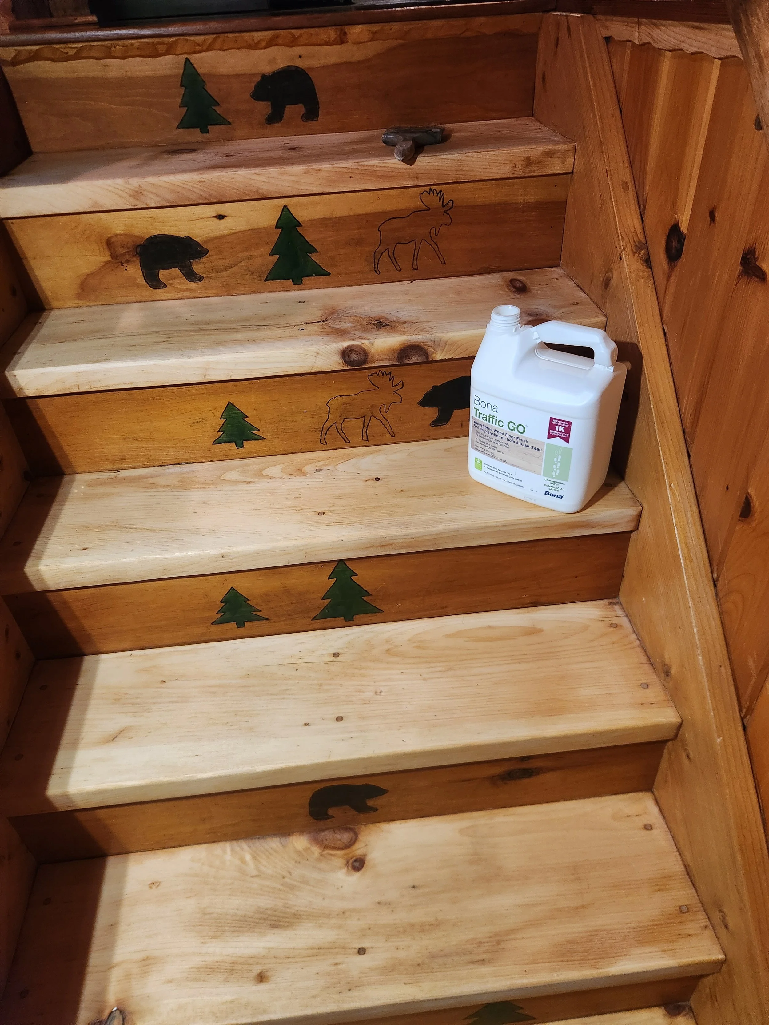 Pine stair treads refinished