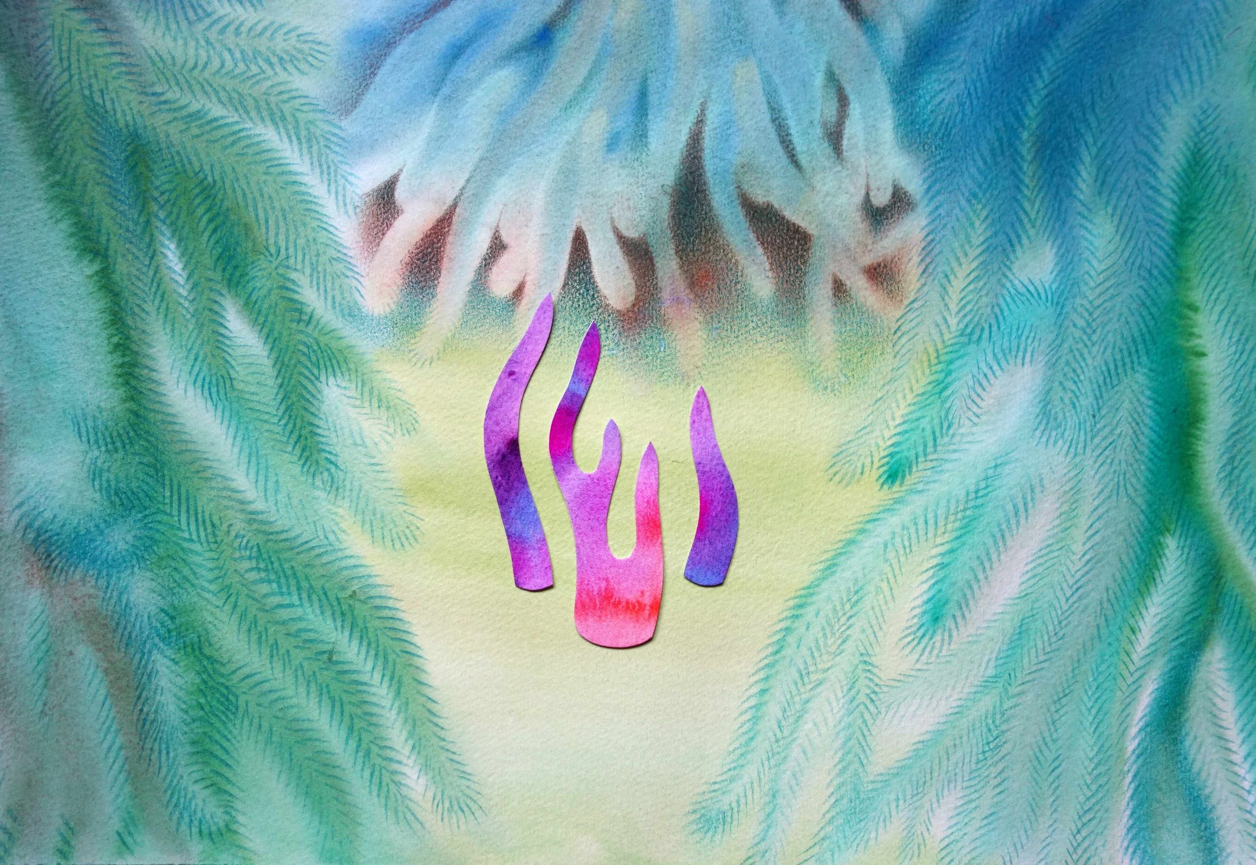 Coral Mushroom of My Dream - Collaged watercolor and colored pencil - 2025