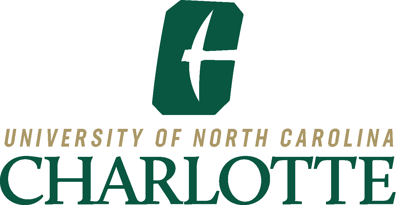 Logo of the University of North Carolina at Charlotte featuring a stylized 'C' with a bird silhouette inside, and the university's name written below.
