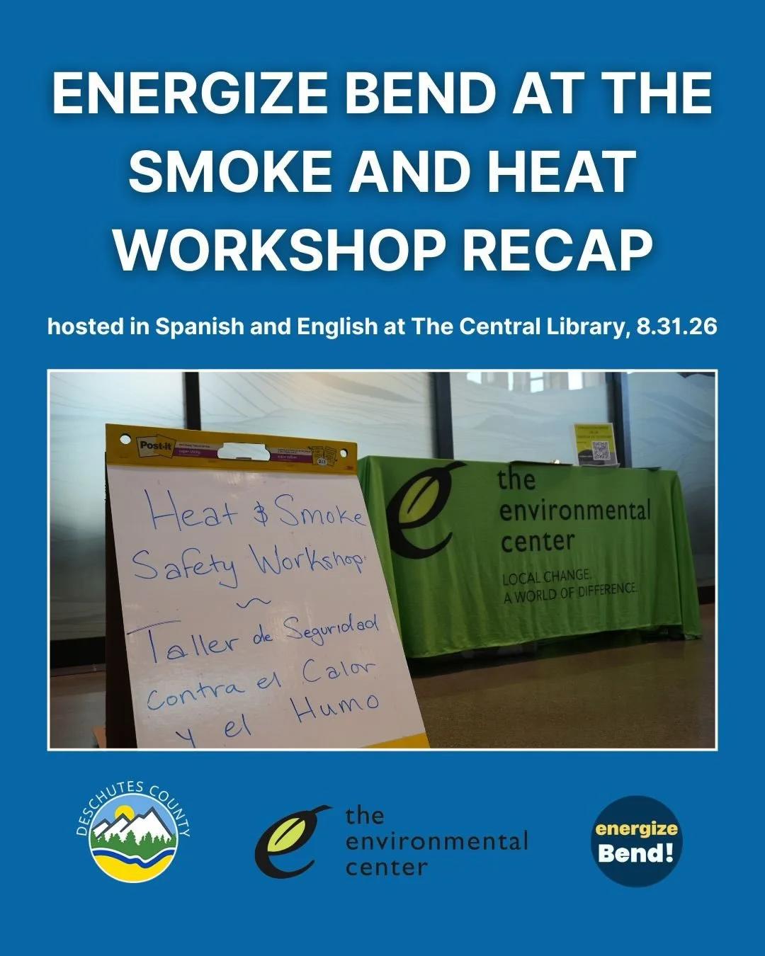 A summary from Energize Bend and audience discussion at the recent Smoke and Heat Safety Workshop! People came to learn from @envirocenterbend about the Home Energy Assessment program and about safety during smokey times with information from  @desch