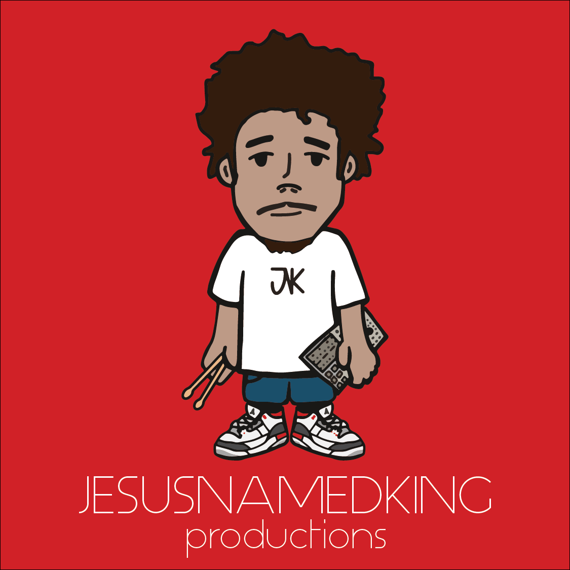 JNK is a producer from Arizona. He asked me to characterize him with the things he loves: his NPC, Drumsticks, and his Fire Red 4s.