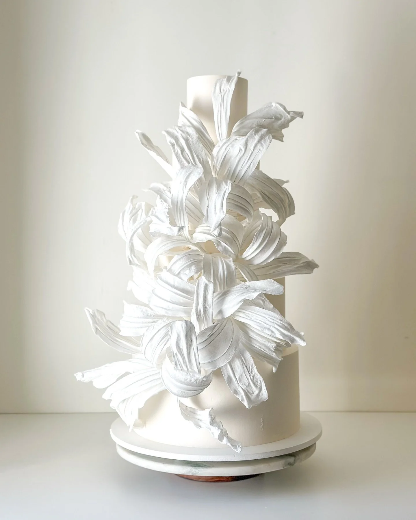 Movement + drama for Jessie + Justin 🤍

This monochromatic sculpture concentrated its focus with pleated fabric relief extending far beyond the borders of its silhouette. 

Curated Flavors: Raspberry lemon white chocolate + chocolate vanilla raspber
