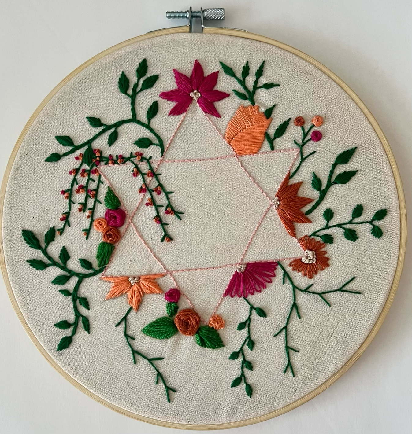 'Garden of Peace' 9" embroidery on muslin
