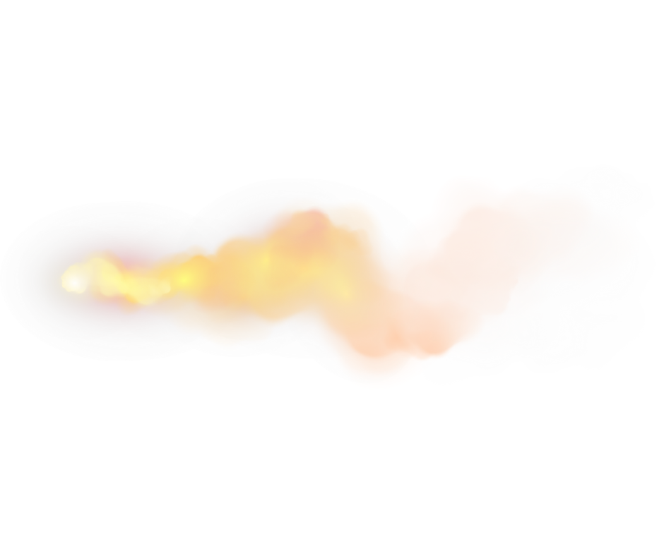 A depiction of an explosive fireball with orange, yellow, and white flames and smoke.
